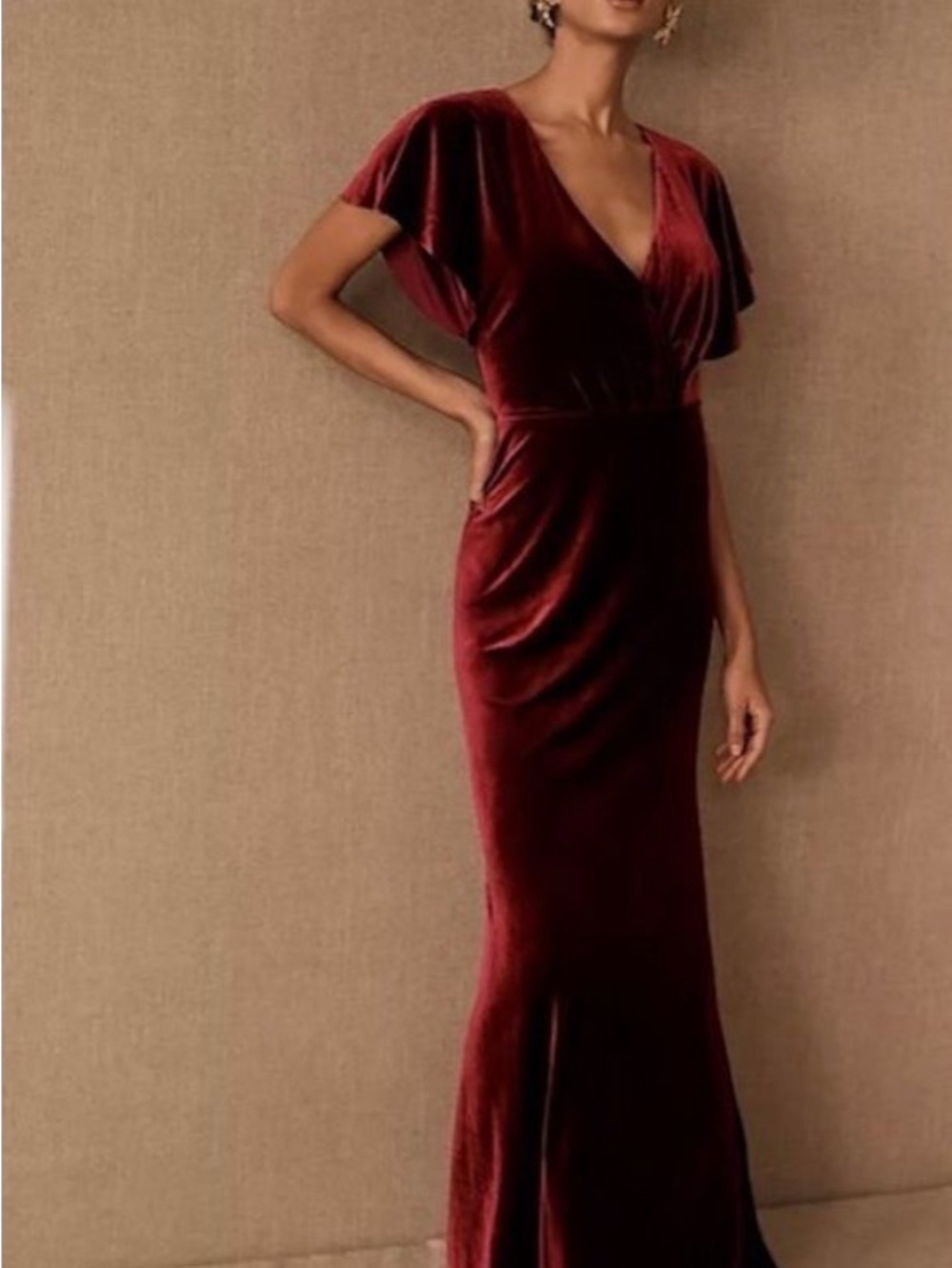 Jenny Yoo Ellis Flutter Sleeve Open Back Velvet Dress, Size 14